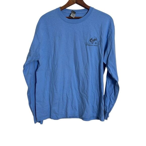 Martha's Vineyard Tops - Martha's Vineyard Crew Neck Bait & Tackle Coops Long Sleeve T-shirt Blue Large